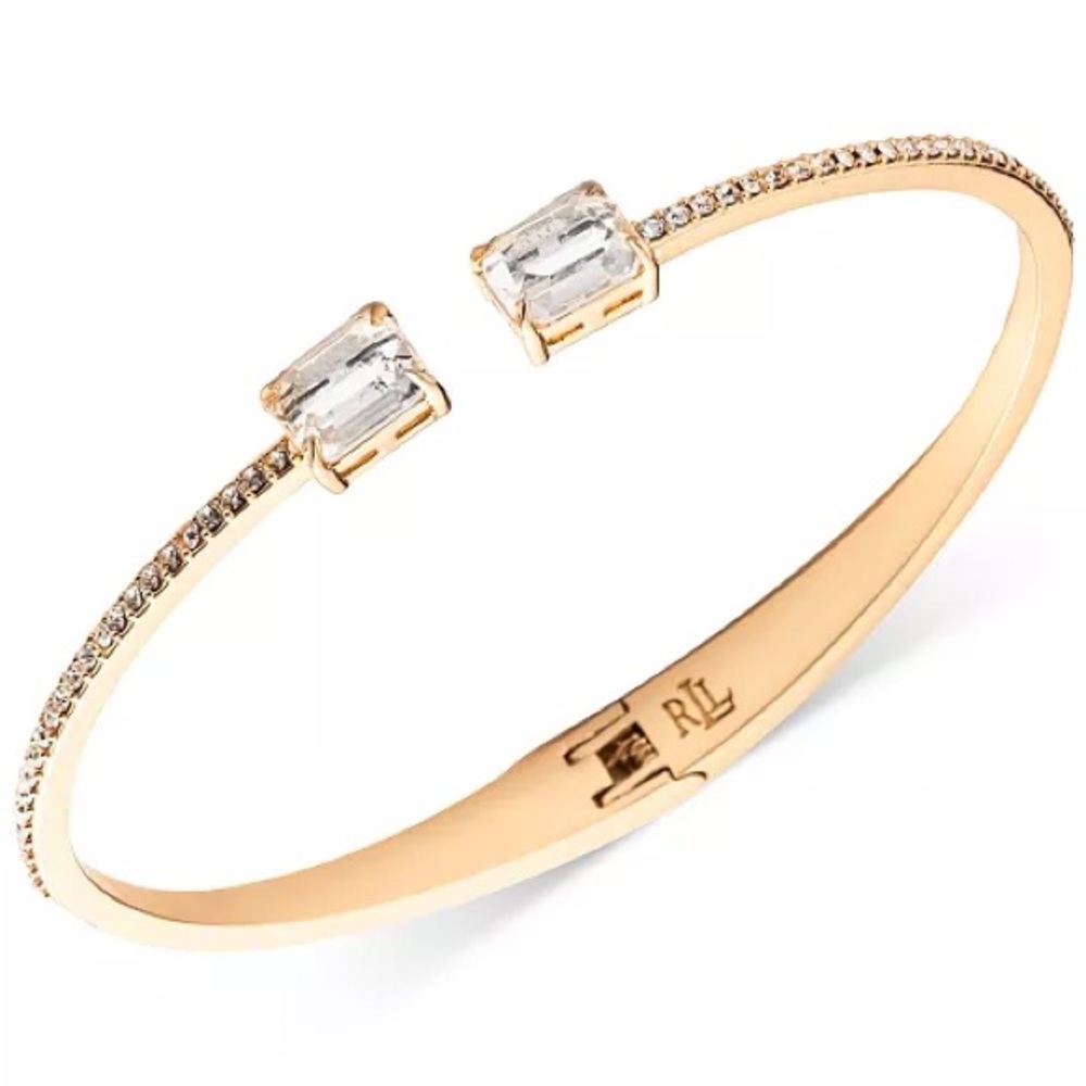 LRL Ralph Lauren Pavé 14K Gold-Plated Crystal Stone Open Cuff Bracelet